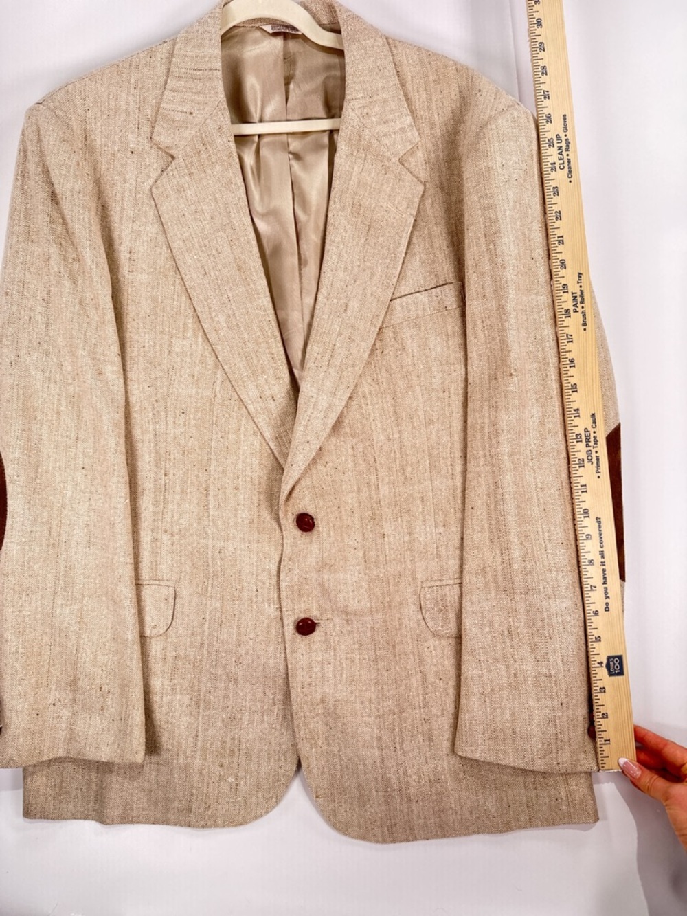 Orvis Vintage Suede Elbow Patch Blazer Hopsack Wool Blend Tan 46L - Picture 15 of 16